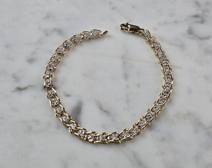 Womens Vintage Estate 14K Yellow Gold Diamond Tennis Bracelet 5.2g E7906