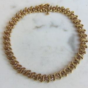 Womens Vintage Estate 10K Gold Diamond Tennis Bracelet 9.4g E2220