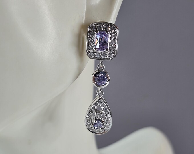 Womens Vintage Estate Sterling Silver CZ Dangle Earrings 7.4g E1825