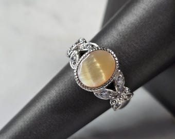 Womens Vintage Estate Sterling Silver Chrysoberyl CZ Ring 4.4g E7500