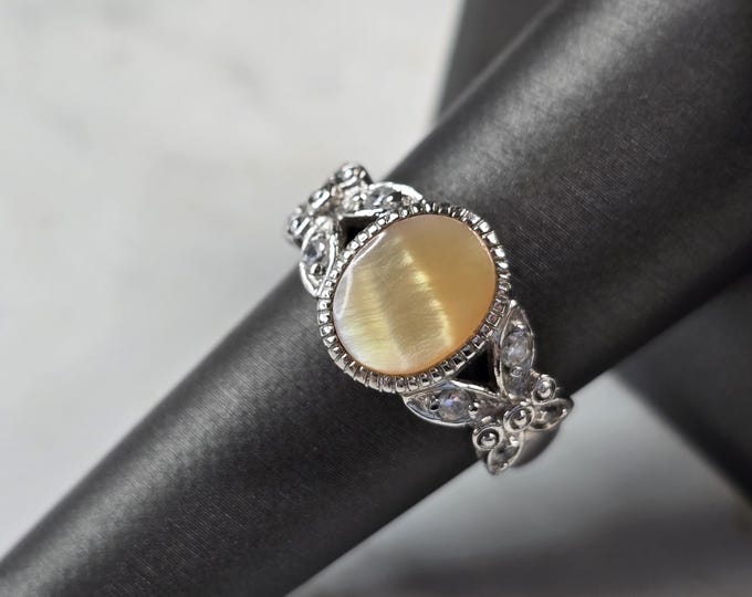 Womens Vintage Estate Sterling Silver Chrysoberyl CZ Ring 4.4g E7500