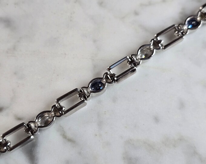 Womens Vintage Estate Sterling Silver Modernist Sapphire Bracelet 17.8g #E7863