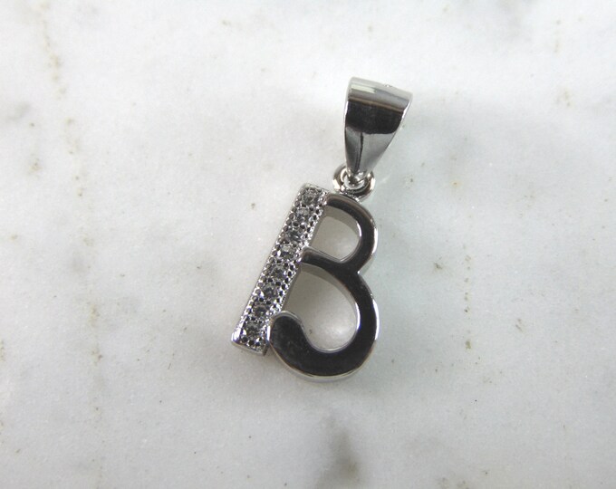 Womens Vintage Estate Sterling Silver CZ Letter "B" Pendant 1.3g E2092