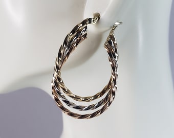 Womens Vintage Estate 14K Multi Tone Gold Hoop Earrings 3.6g E2933