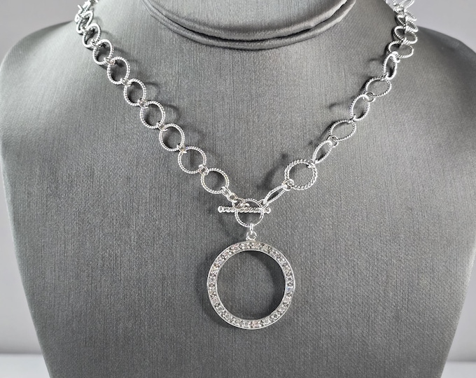 Womens Sterling Silver Modernist CZ Eternity Circle Necklace 18.6g E3073