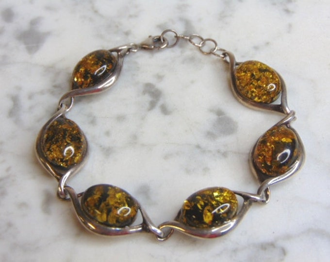 Womens Vintage Estate Sterling Silver Stone Bracelet 17.5g E4736