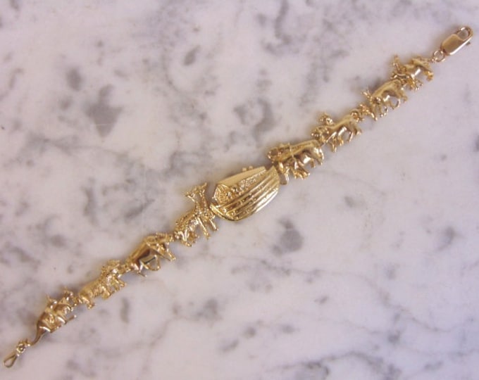 Womens Vintage Estate  Biblical 14K Yellow Gold Noah's Ark Bracelet 15.3g E4166