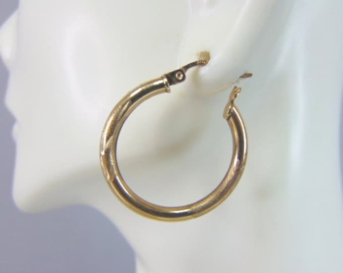Pr Womens Vintage Estate 10K Gold Etched Hoop Earrings, 2.7g E4229
