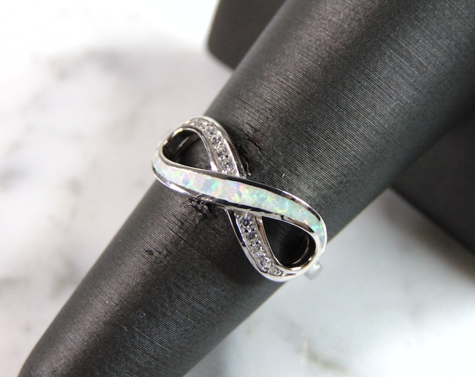 Womens Estate Sterling Silver Modernist Infinity Opal Ring 2.6g E1401