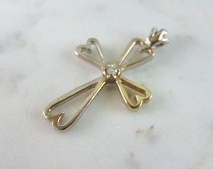Vintage Estate 18k White Gold Religious Crucifix Cross Diamond Pendant 2.9g #E4101