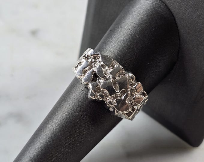 Mens Sterling Silver Nugget Style Ring 6.2g E3229