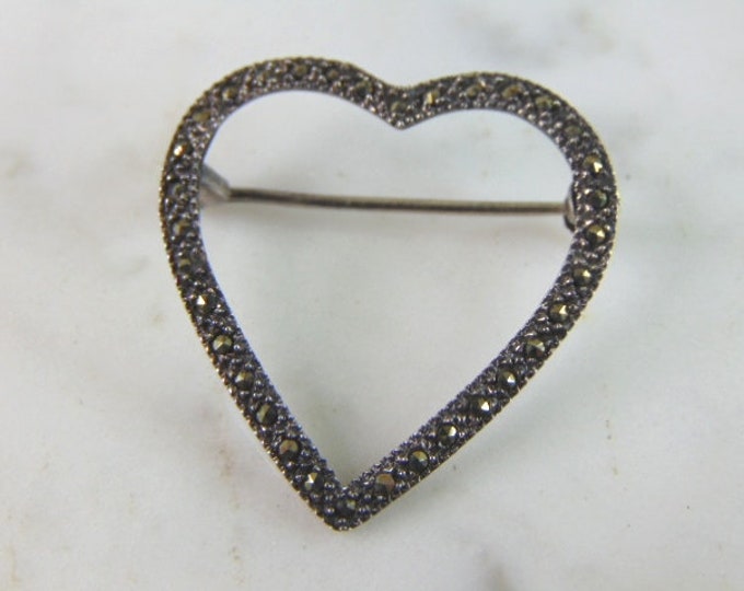 Womens Vintage Estate Sterling Silver Heart Brooch 2.6g E5829