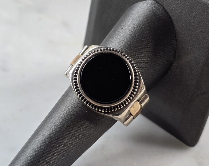 Mens Sterling Silver Onyx Watch Band Ring 14.8g E3014