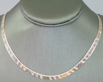 Womens Vintage Estate Sterling Silver Italian Herringbone Necklace 20.7g E2253
