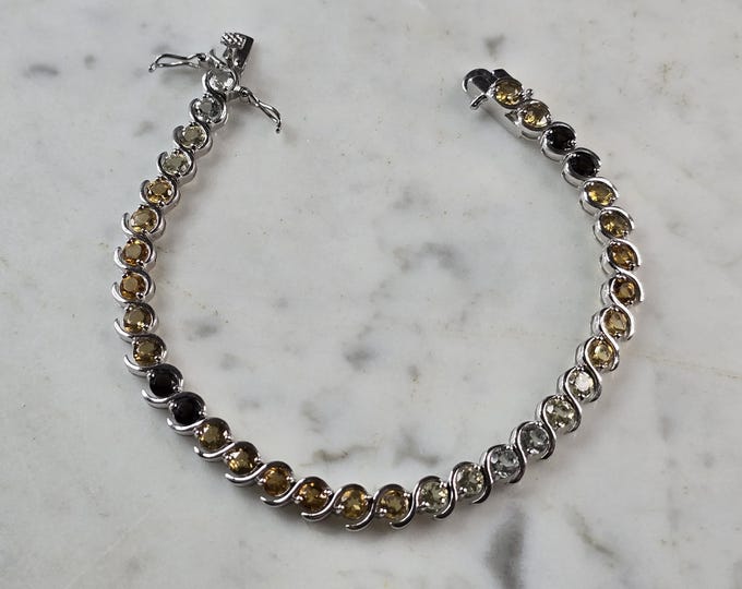 Womens Sterling Silver Modernist Citrine Quartz Topaz Bracelet 17.3g E6645