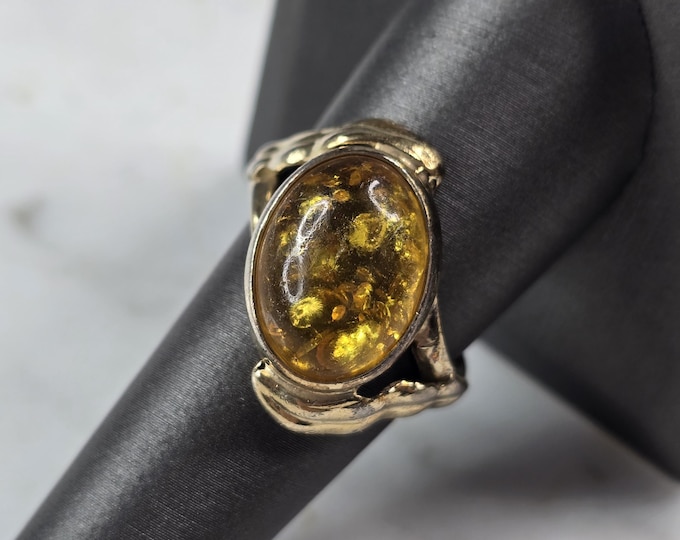 Womens Estate Sterling Silver Gold Tone Modernist Citrine Ring 5.0g #E7013