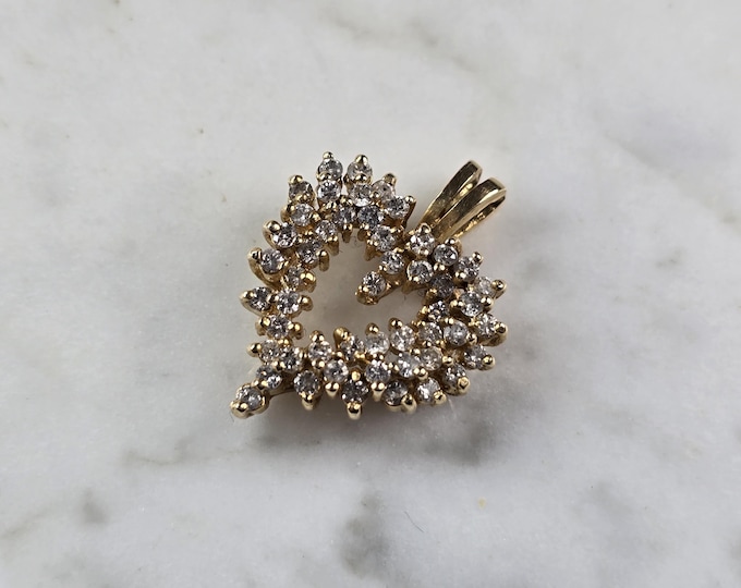 Womens Vintage Estate 14K Yellow Gold Heart Diamond Pendant 4.1g E1480