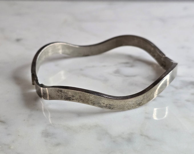 Womens Vintage Estate Sterling Silver Modernist Bangle Bracelet 23.5g E7954