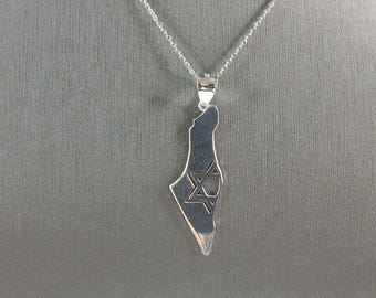 Sterling Silver Jewish Judaica Star of David Israel Pendant Necklace 4.1g E6895