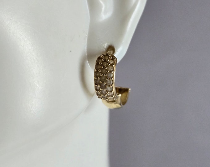 Womens Vintage Estate 14K Yellow Gold CZ Hoop Earrings, 2.8g E7823