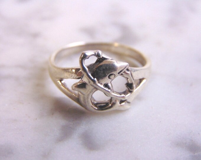 Womens Vintage Estate Sterling Silver Dolphin Ring 2.7g E4141