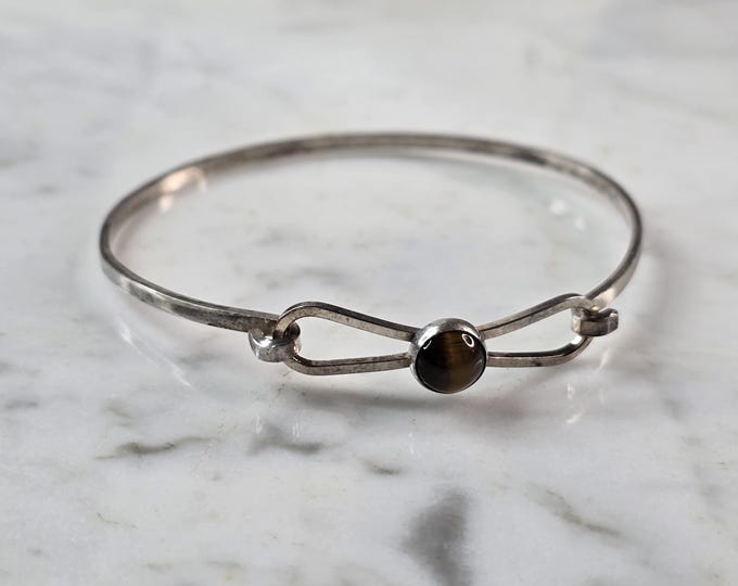 Womens Vintage Estate Sterling Silver Israel Tigers Eye Bracelet 5.8g E7322