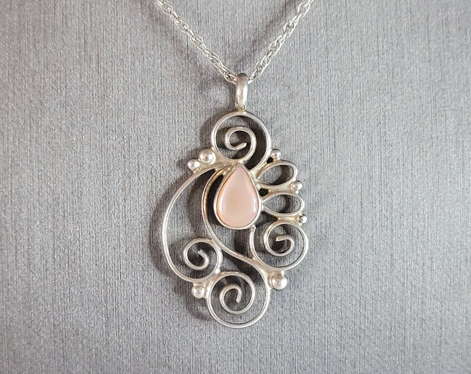Womens Vintage Estate Sterling Silver Modernist Pendant W/ Necklace 5.5g E6757