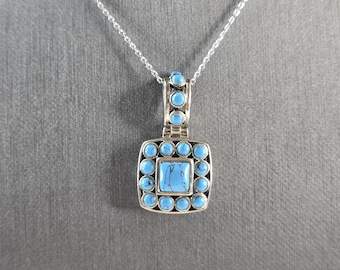 Womens Vintage Estate Sterling Silver Turquoise Pendant & Necklace 7.9g E5882