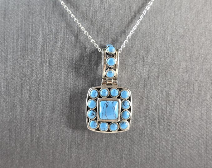 Womens Vintage Estate Sterling Silver Turquoise Pendant & Necklace 7.9g E5882