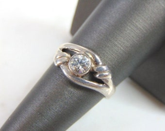 Womens Vintage Estate Sterling Silver Modernist CZ Ring 3.3g E5987