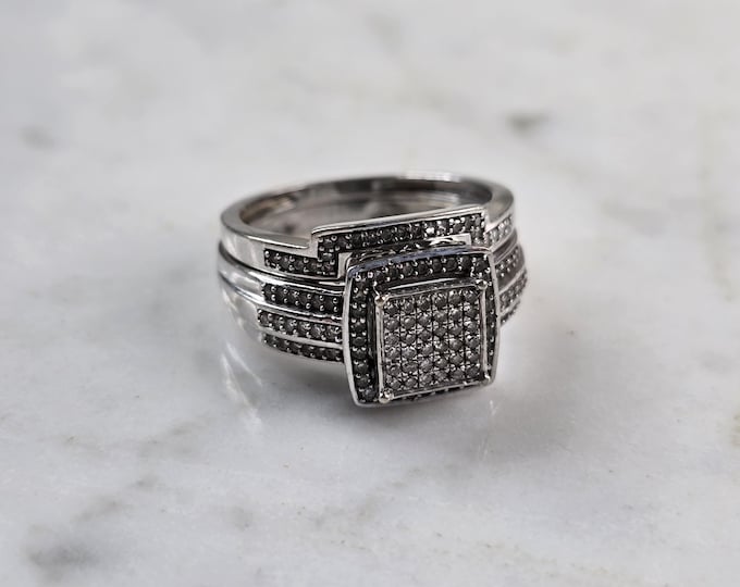 Womens Vintage Estate 10K White Gold Diamond Ring Set 5.2g E3511