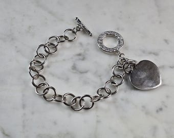 Womens Vintage Estate Sterling Silver Heart Charm Bracelet 24.0g E1690
