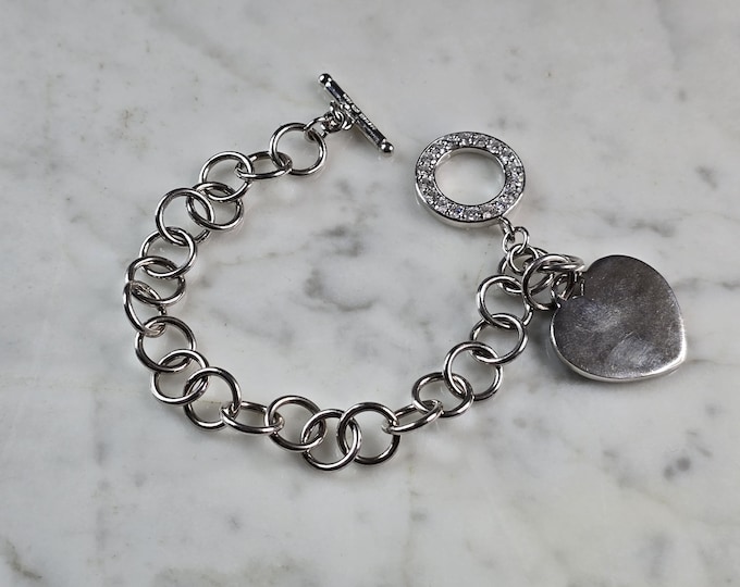 Womens Vintage Estate Sterling Silver Heart Charm Bracelet 24.0g E1690