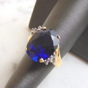 Vintage Estate 14K Gold Sapphire & Diamond Ring 7.1g E3308 para mujer