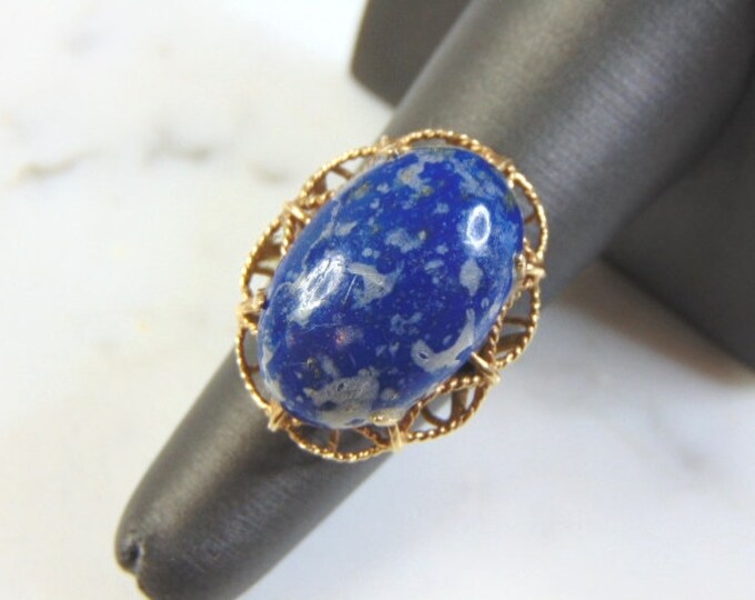 Womens Vintage Estate 14k Yellow Gold Lapis Lazuli Ring 7g E1012