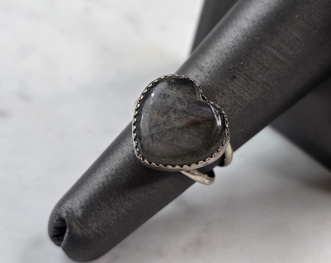 Womens Vintage Estate Sterling Silver Labradorite Heart Ring 4.4g E6540