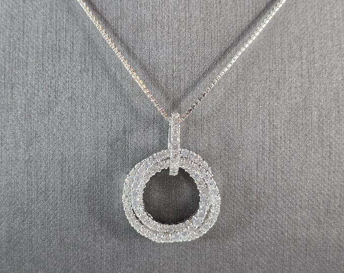 Womens Vintage Estate Sterling Silver CZ Eternity Pendant W/ Necklace 9.1g E1831