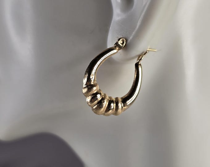Pr Womens Vintage Estate 14K Yellow Gold Hoop Earrings, 1.4g E4853