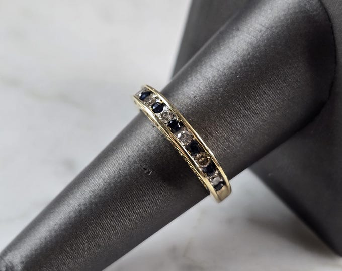 Womens Vintage Estate 10k Yellow Gold Sapphire Diamond Ring 3.5g E7244