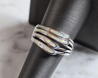 Womens Estate Sterling Silver Modernist Opal Ring 5.5g E4486