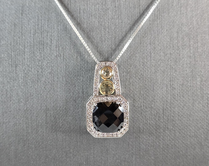 Womens Vintage Estate Sterling Silver Smoky Quartz Pendant Necklace 9.1g E1577