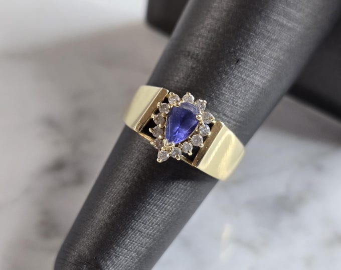 Womens Vintage Estate 14k Yellow Gold Tanzanite & Diamond Ring 3.4g E1331