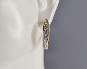 Womens Vintage Estate 14K Yellow Gold CZ Hoop Earrings, 2.7g E1835