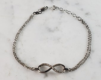 Womens Vintage Estate Sterling Silver Diamond Infinity Bracelet 3.1g E6130