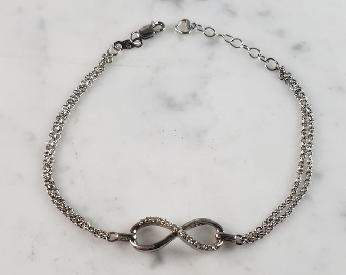 Womens Vintage Estate Sterling Silver Diamond Infinity Bracelet 3.1g E6130