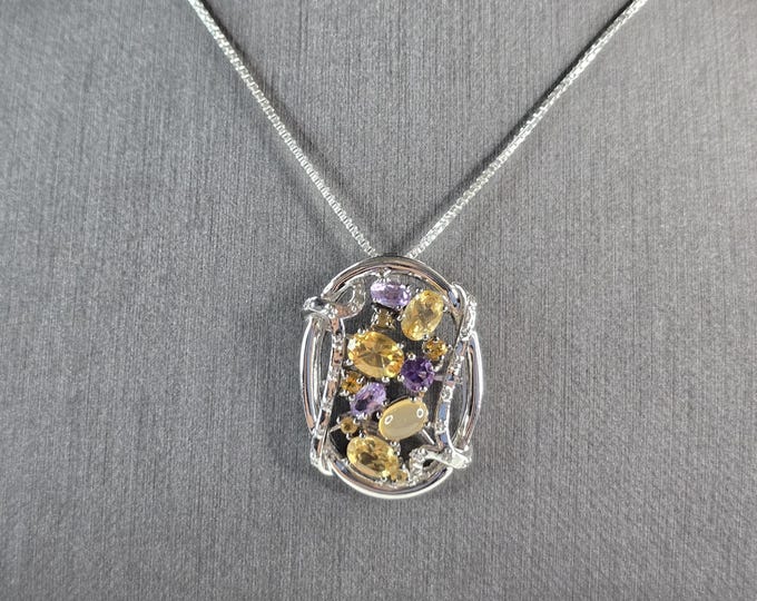 Womens Estate Sterling Silver Modernist Pendant & Necklace 10.1g E7559
