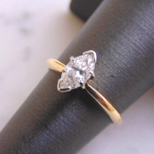 Womens Vintage Estate 14K Yellow Gold Marquise Diamond Engagement Ring  2.5g E2497