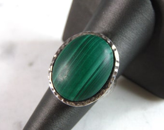 Womens Vintage Estate Sterling Silver Malachite Ring 15.9g E2510