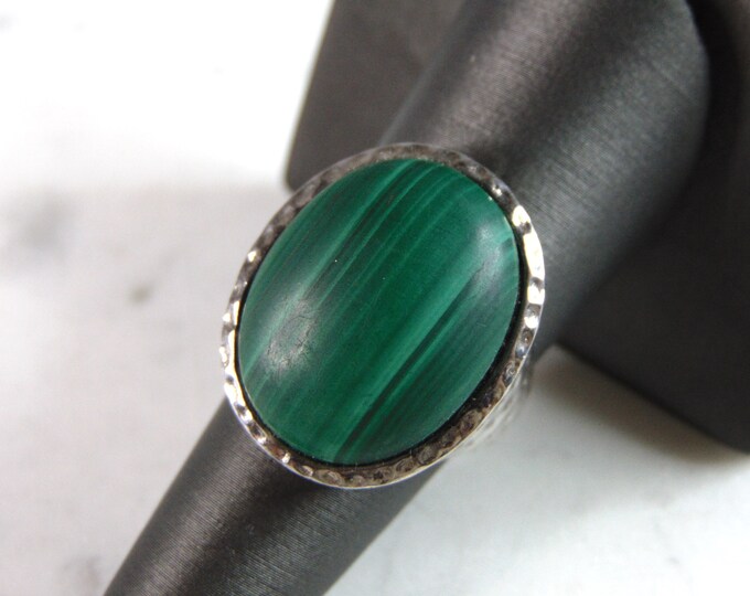 Womens Vintage Estate Sterling Silver Malachite Ring 15.9g E2510