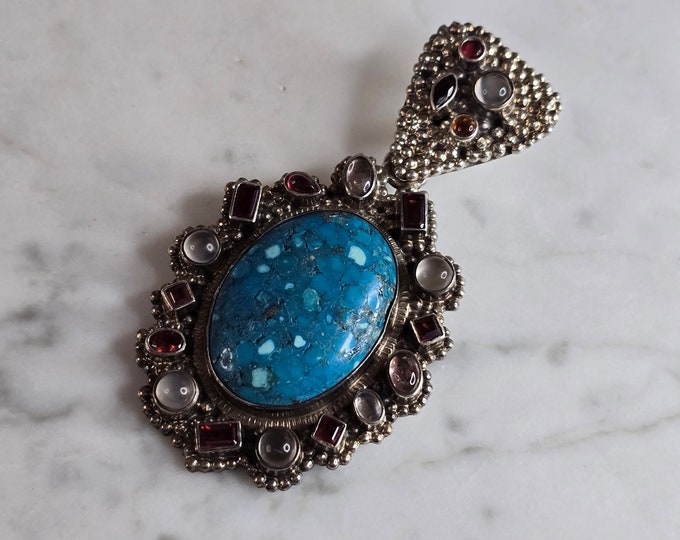 Womens Vintage Estate Sterling Silver Multi Stone Pendant 40.7g E7308